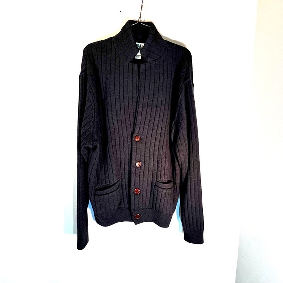 Orvis Cardigan Sweater Mens Sz L Navy Collar Button Front - Picture 1 of 6